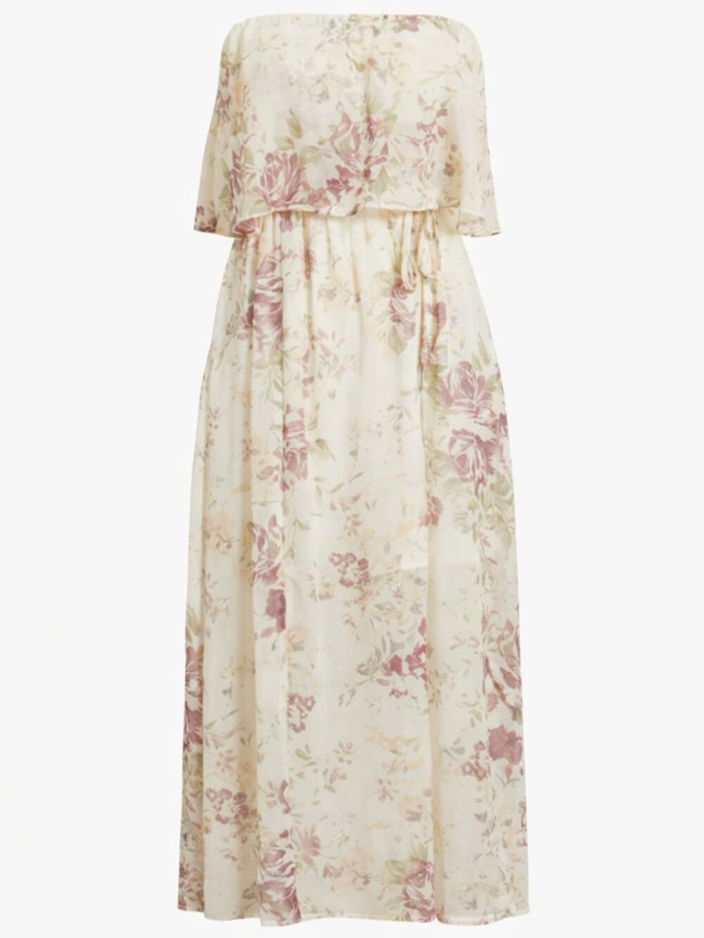 Chelsea28 Tie Waist Strapless Chiffon Maxi Dress – Light Pink Floral – XS (NWT)